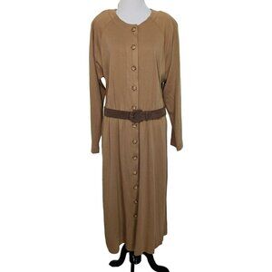 Vintage Orvis Shirt Dress Womens Size Large 16 Belted Camel Western Boho Maxi